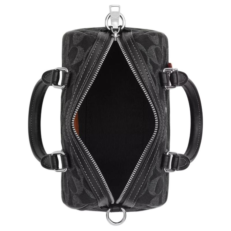 Coach Rowan 17 abnehmbarer Schultergurt mit Reißverschluss Denim und Rindsleder und Leder Handtasche Mini Damen Schwarz
