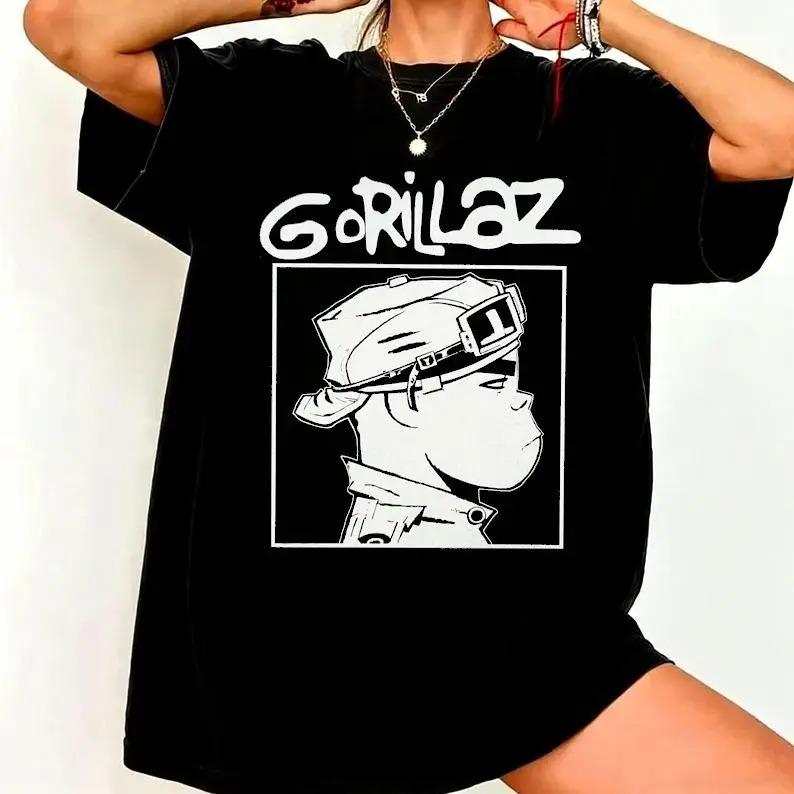 Gorillaz 2-D Band Virtuale Ritratto Grafico Vintage Lavaggio Acido Oversize Streetwear Hip Hop Fan Merch T-Shirt Top per Fan dei Gorillaz Amante della Musica