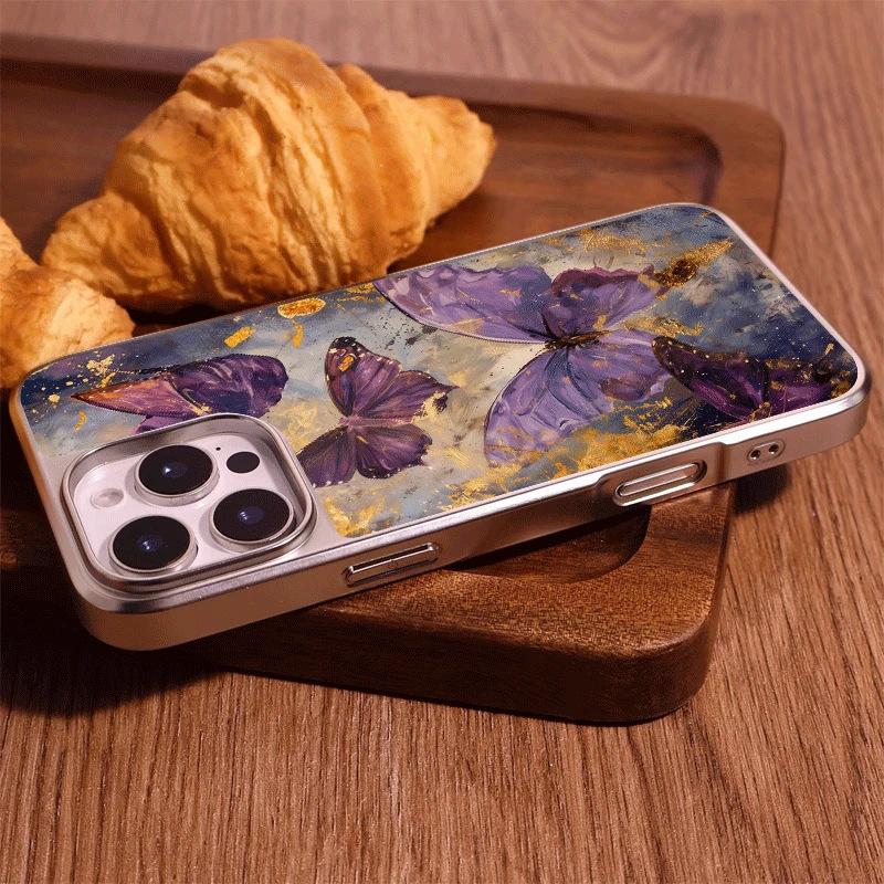 Premium Purple Butterfly for IPhone17pro Mobile Phone Case 16/15 Matte PC13 Art 14 Large Holes 12