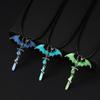 Vintage Luminous Flying Dragon Cross Pendant Necklace For Men Women Punk Glow In Dark Animal Choker Halloween Jewelry