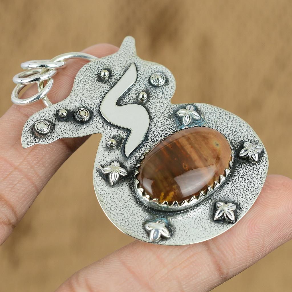 Birthday Gift For Her Natural American Picture Jasper Pendant 925 Silver