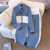Women's Spring and Fall Set Splicing Top + Tie High Waist Jeans Sub Casual Loose Two-piece Set