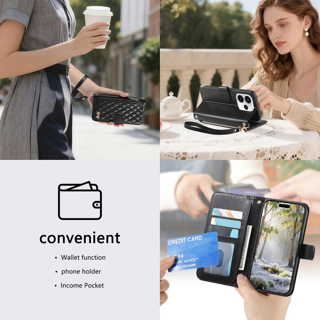 Leather Wallet Flip Case for Motorola Moto G05 G15 Power G75 G85 G56 G86 G57 G67 G77 5G Phone Cover with Wristlet Strap