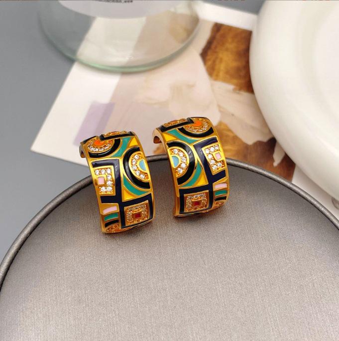 High-End Chinese Water Drop Enamel Earrings - Luxurious Long Silver Needle, Trendy Ancient Style for Women