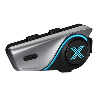 Interfono Moto MAXRUNON D9: Comunicazione Simultanea per 2 Persone, Connessione One-Touch, Radio FM, Interfono per Casco, Batteria ad Alta Capacità da 1000 mAh,