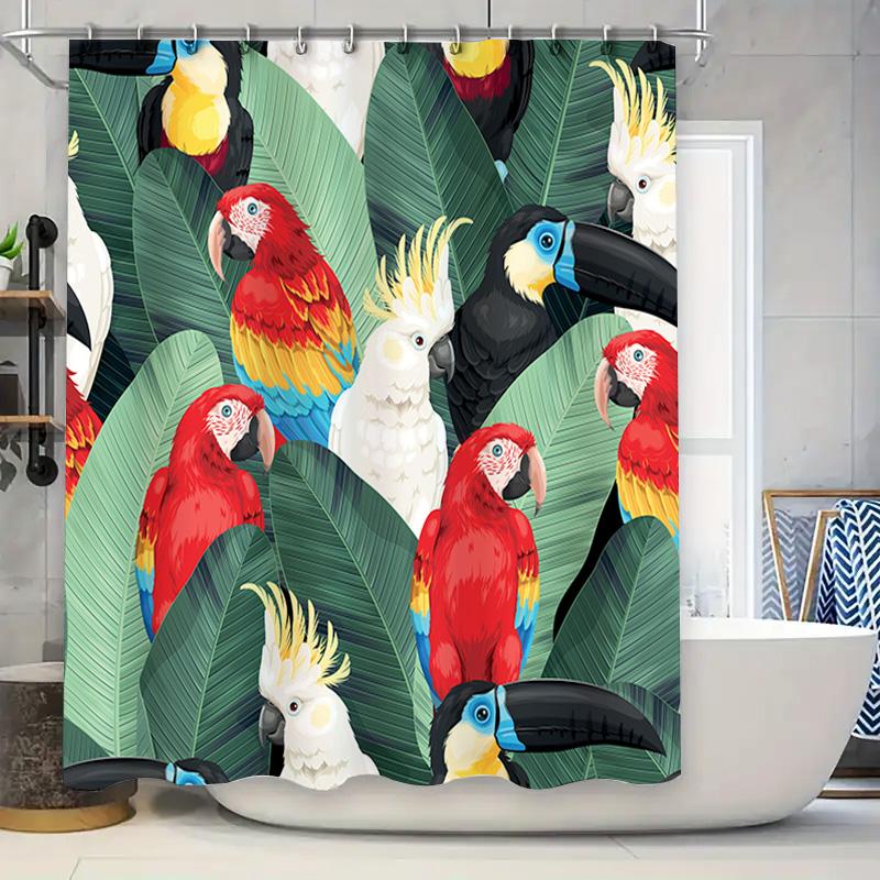 

Exotic Birds Greenery Shower Curtain Printed Polyester Fabric Bathroom Decor Waterproof Hanging Home Decoration W60H190(CM)-1 Pcs