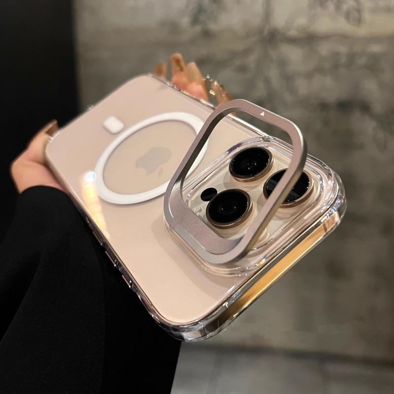 Metal Lens Bracket Suitable for Apple 16promax Magnetic Phone Case IPhone 15 Transparent 14pm Anti Fall Case