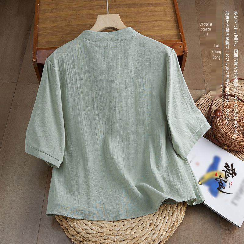 2026 Retro Embroidered Cotton Linen Shirt - Loose Fit with Frog Buttons