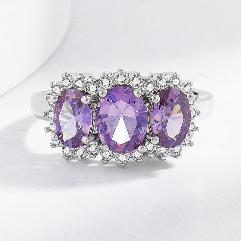 Natural Stone Amethyst Ring for Women, European and American Personality Purple Zirconium Fashion Plated 925 Silver Gemstone Ring 2026