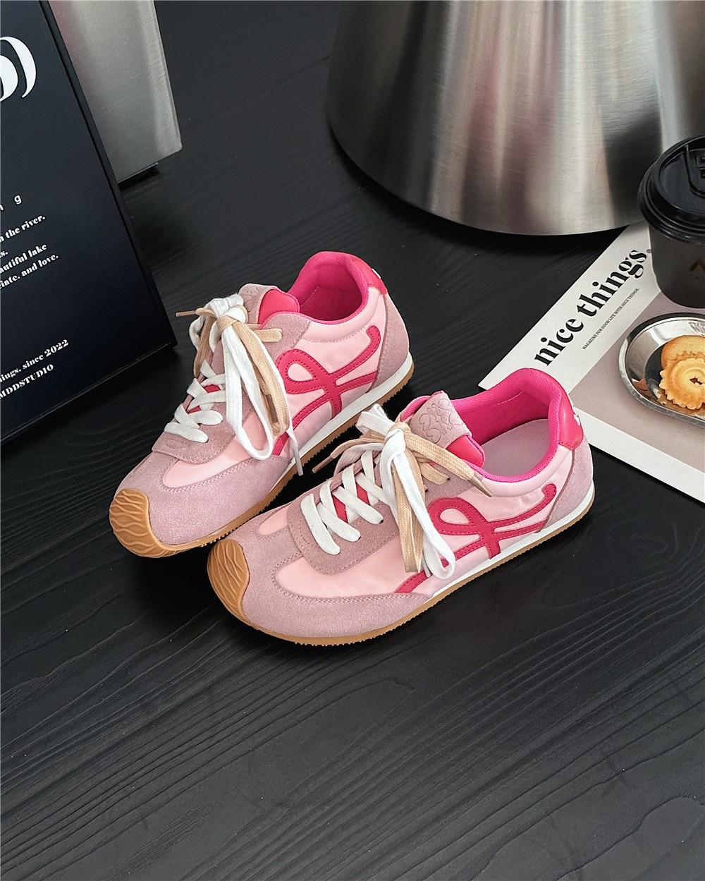 

Yang Mi soft-soled women s spring color matching lace-up thick-soled casual sports shoes 40 рожевий