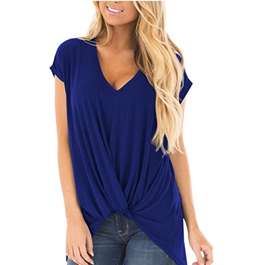 Women's V-neck Solid Color Short Sleeve Comfortable Casual Top T-shirt