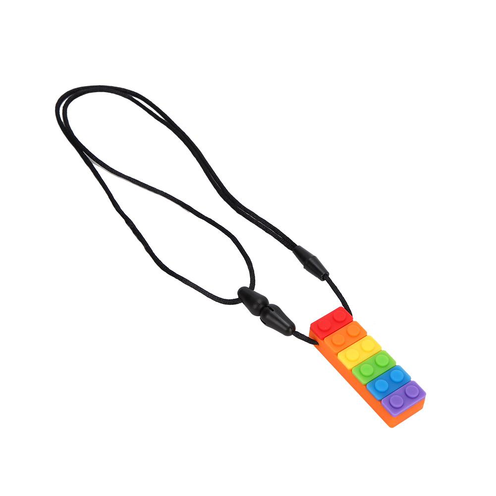 

Silicone Teether Building Block Shape High Temperature Resistant Chewing Pendant Necklace Orange