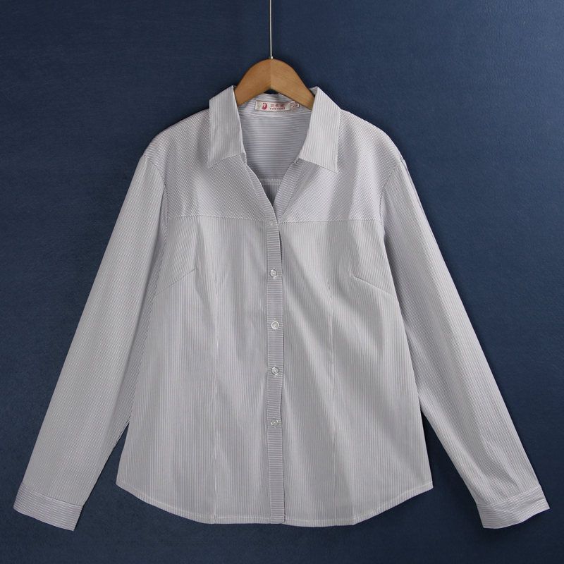 

Lapel Single Breasted Elegant Business Long Sleeve Striped Shirt Navy blue Stripes Long sleeves L