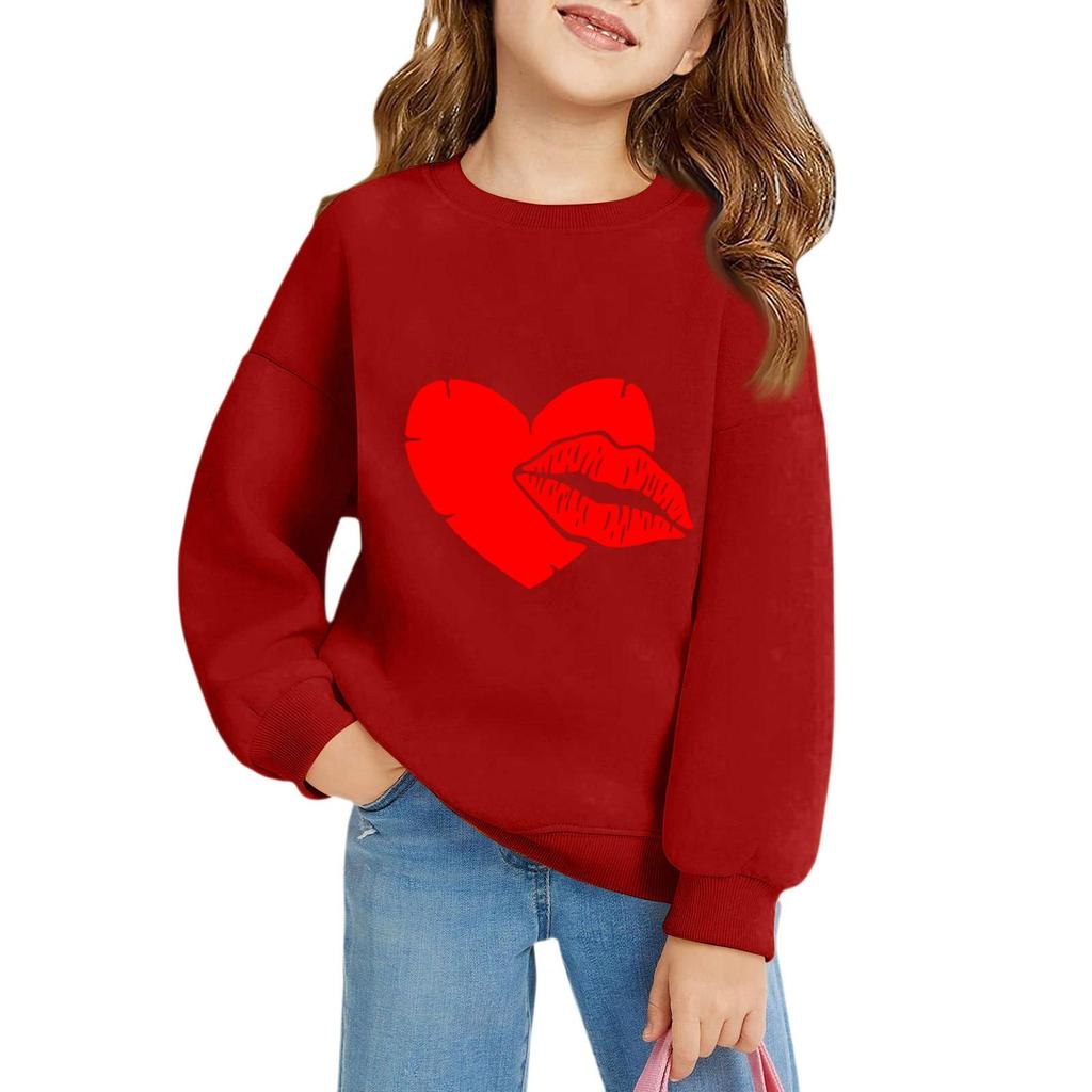 Girls Round Neck Pullovers For Kids Printed Baby Tops Valentine's Day