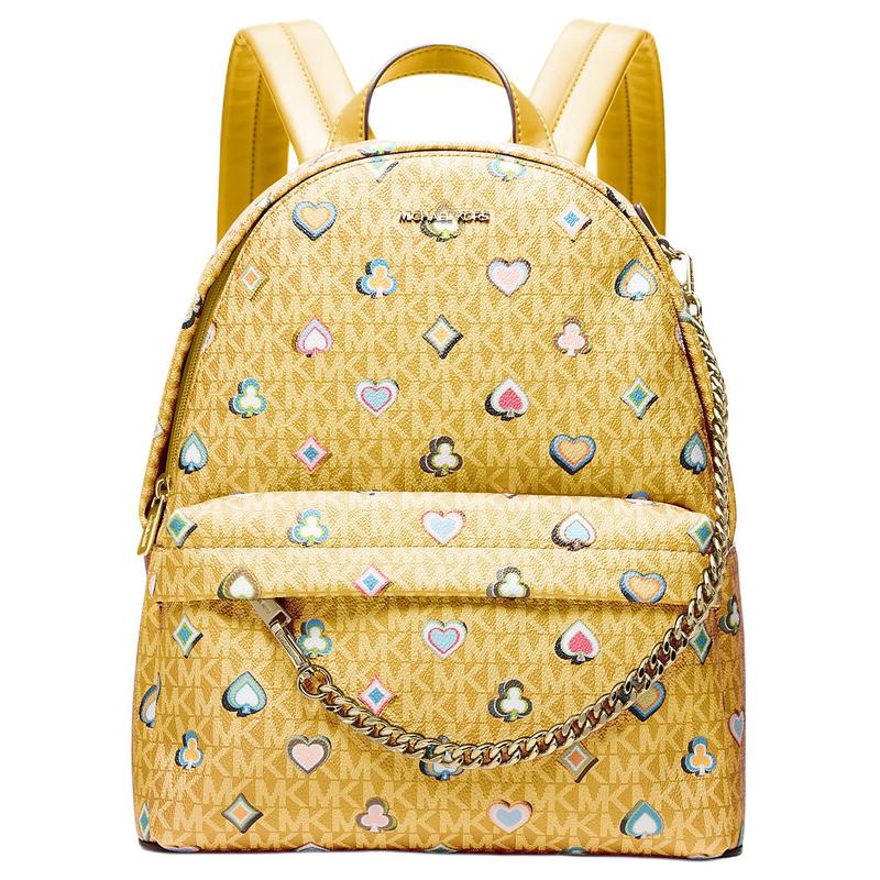 MICHAEL KORS Slater Gold Tone Hardware Coated Canvas Backpack Medium Unisex Couple Yellow золотой