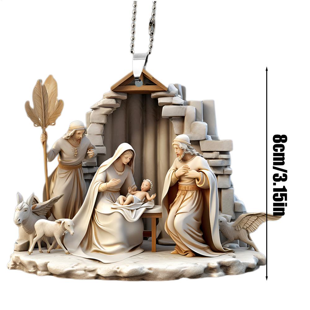 Christmas Tree Jesus Pendant Ornament Family Prayer Scene Pendant Bright Colored Car Decoration Pendant Home Decorations