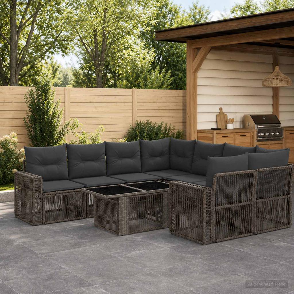 Garden Sofa Set 9 Pieces Gray and Dark Gray Poly Rattan