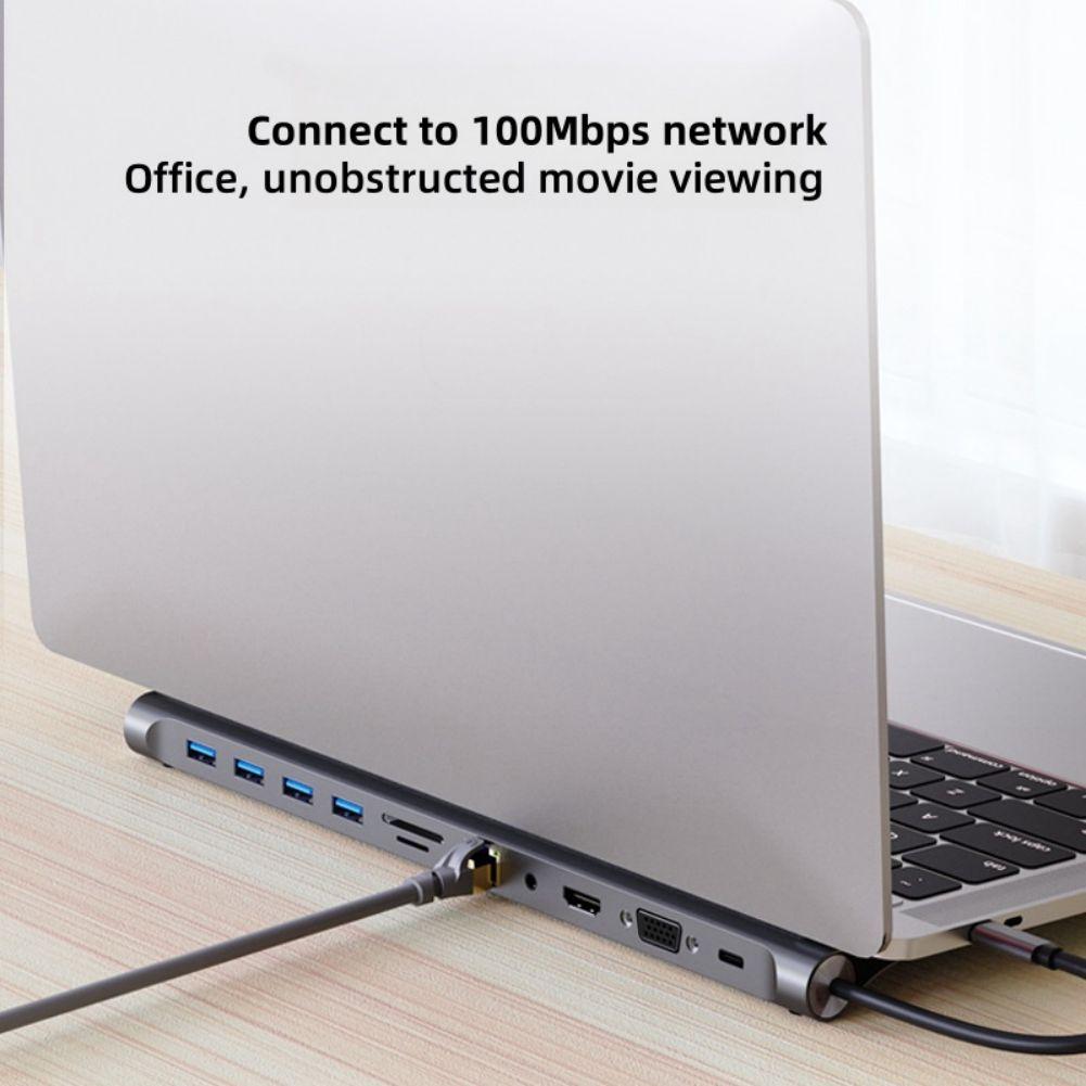 11-in-1 USB-C-Hub Mehrzweck-Aluminiumlegierung USB-C-Adapter Dockingstation für Laptop USB-Stick Drucker Typ-C-Geräte