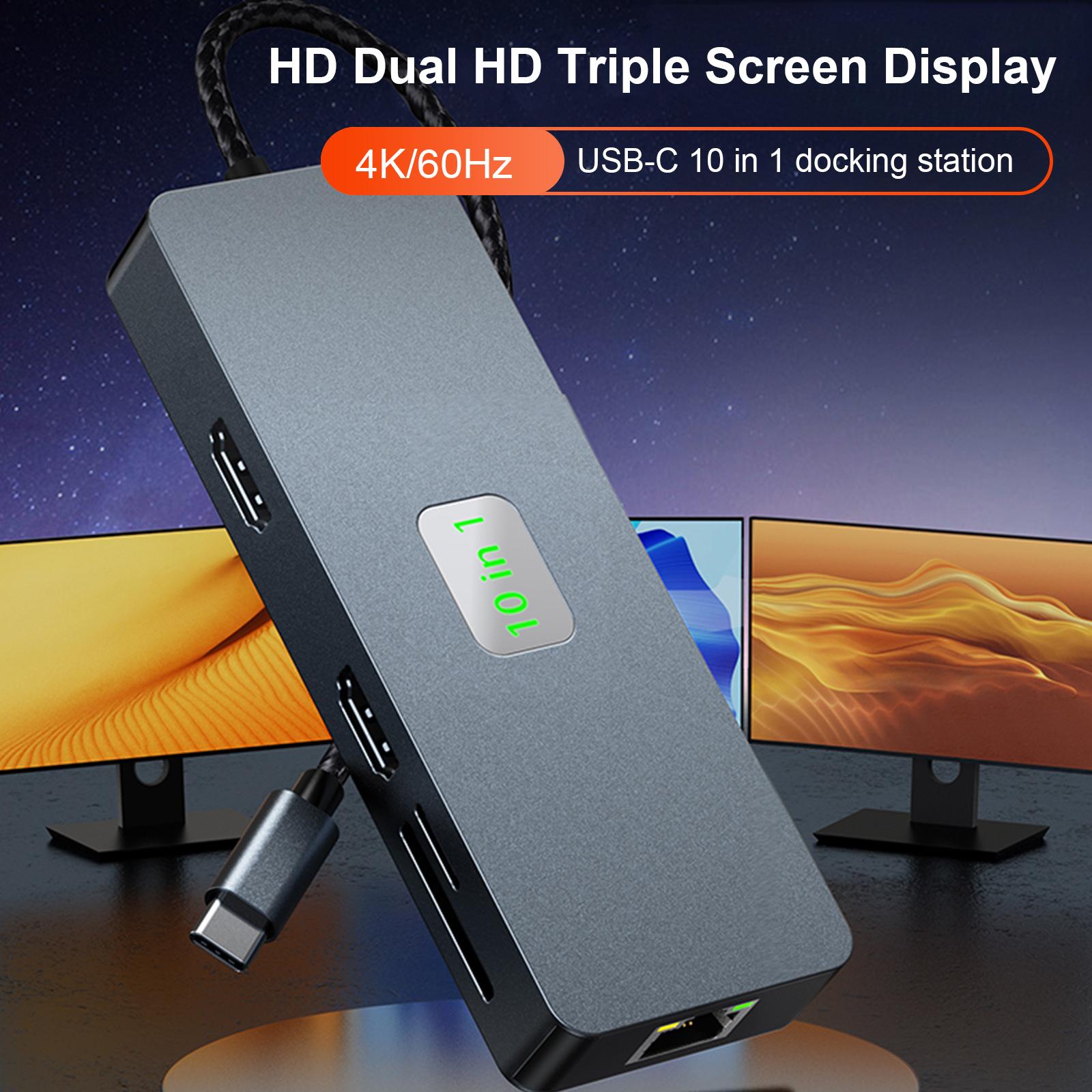 

10 in 1 TYPE-C to RJ45 Gigabit USB 3.0 HDMI SD/TF PD100W USB-C Data Interface