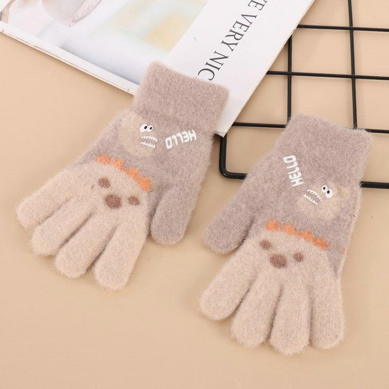 Rękawiczki dla niemowląt Zimowe dziecięce grube wełniane rękawiczki Rękawiczki z dzianiny z kreskówkowym krokodylem