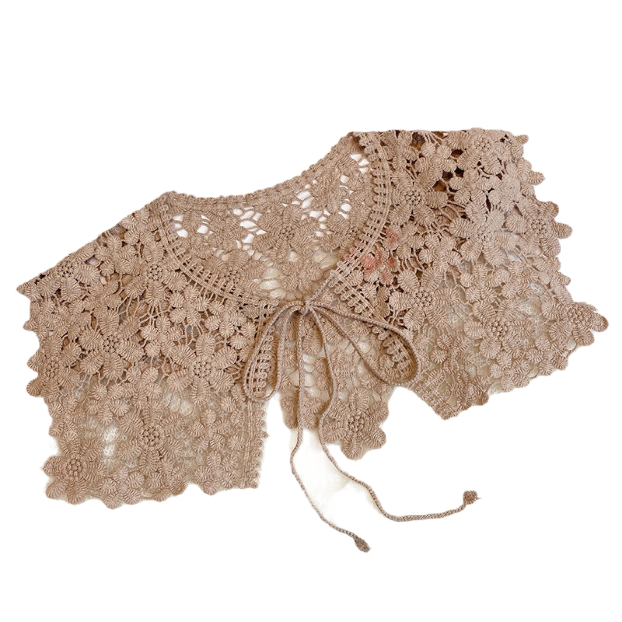 Воротник с оборками, цветочный принт, съемный воротник, шаль, шарф, для многослойности, большой воротник, кружевной шарф, студенческий, повседневный, бежевый
