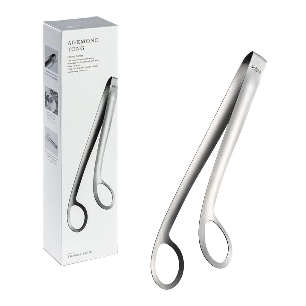 Oaks Leye AUT1420 Stainless Steel Frying Tongs Easy Grip Oil Draining Dishwasher Safe Cooking Tool Made in Japan Gift Box