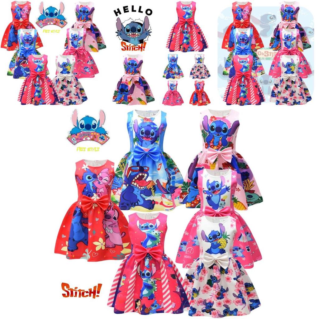 2023 New Arrival Starry Baby Lilo And Stitch Girls Dress, Cartoon Style, A-line Skirt