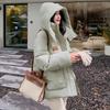 Korean Style Loose Down Cotton Jacket for Women with Designer Green Color and Hooded