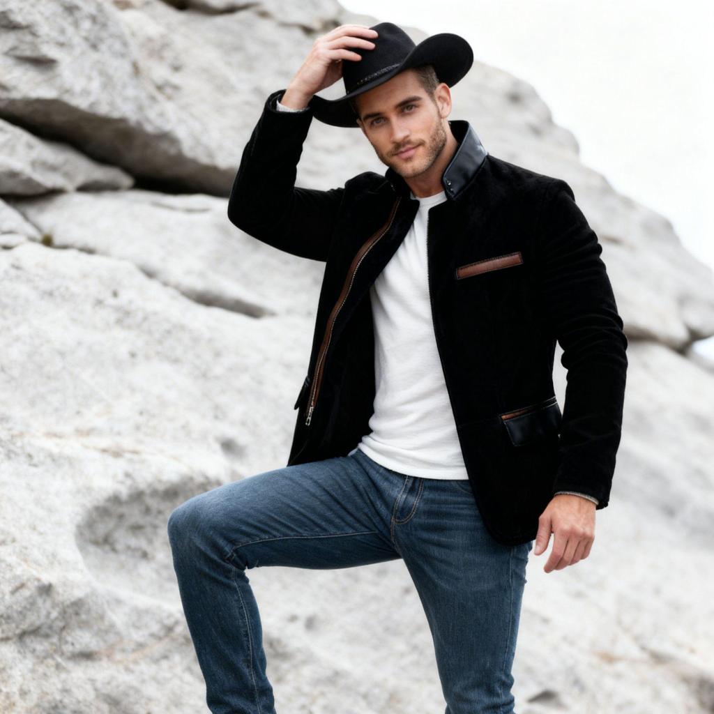 Men's Solid Color British Style Fitted Zipper Jacket with Flap Pockets