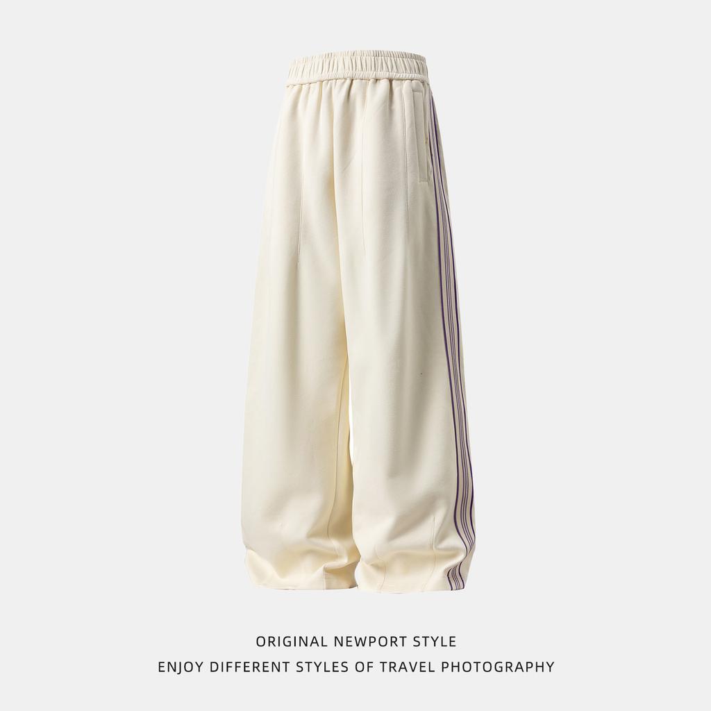 Splicing design contrasting vertical strip casual pants autumn drape loose sweatpants trendy brand retro texture trousers q