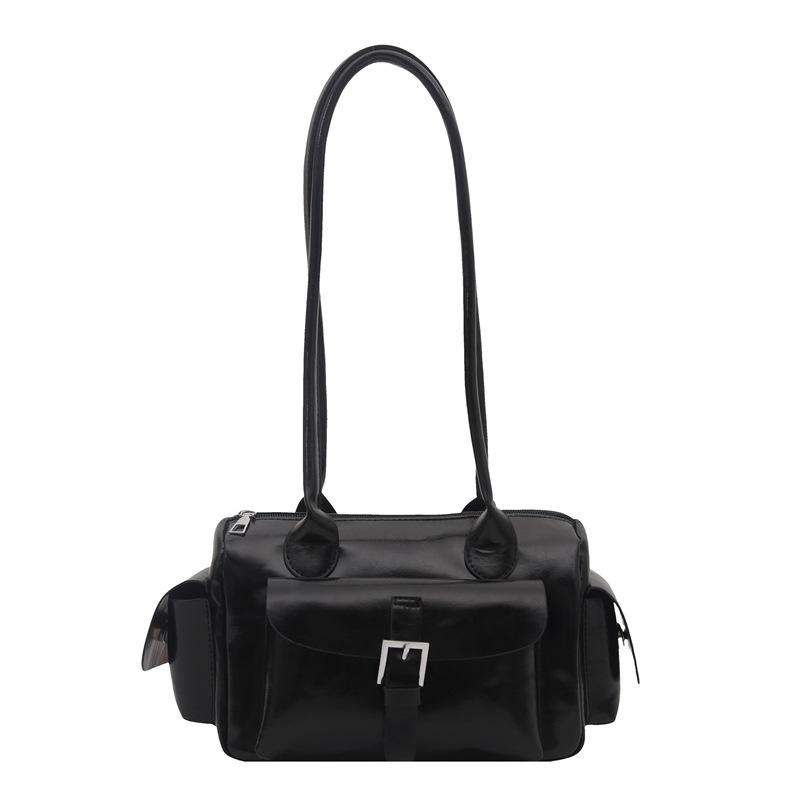 Fashion shoulder bag large capacity women versatile retro soft surface handbag simple casual underarm bag tide чёрный