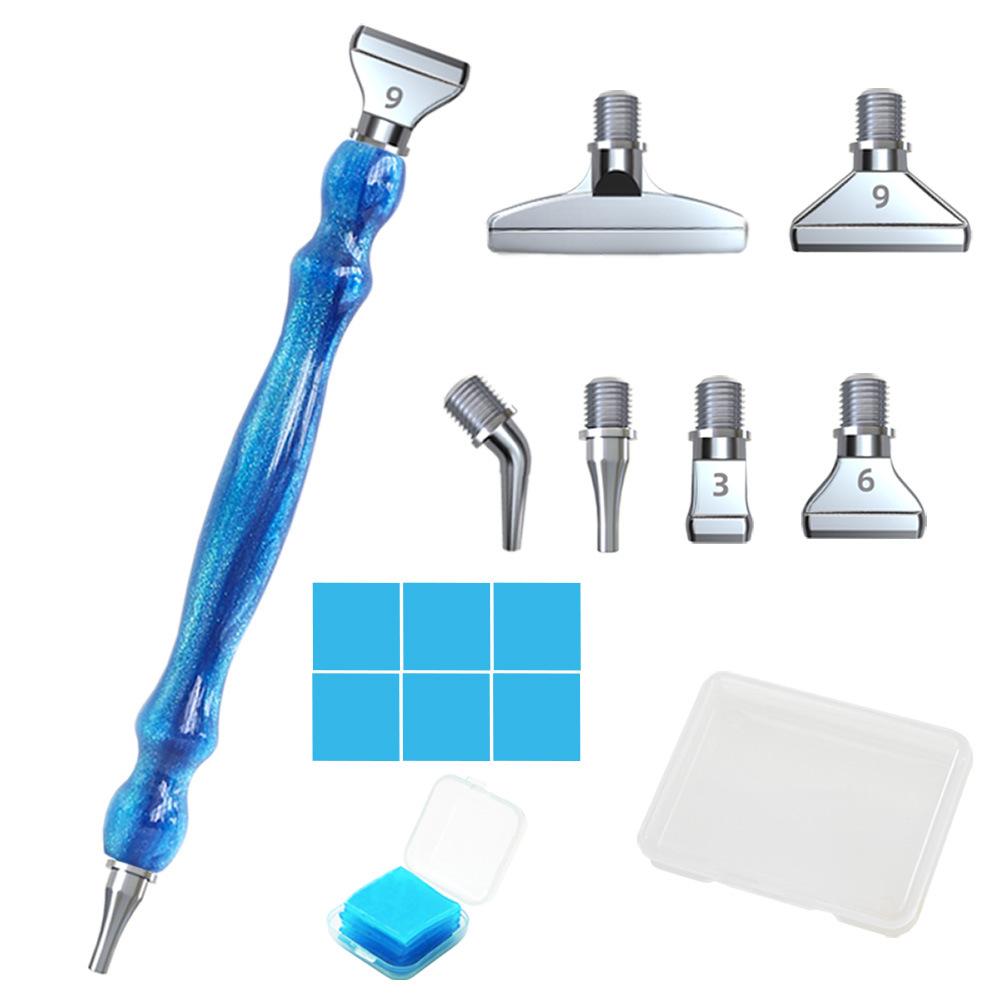 Glitter Resin Diamond Painting Pen Kit with 6 Metal Tips 6 Wax Blocks and Storage Box for 5D Diamond Art Rhinestone Crafts and DIY Projects