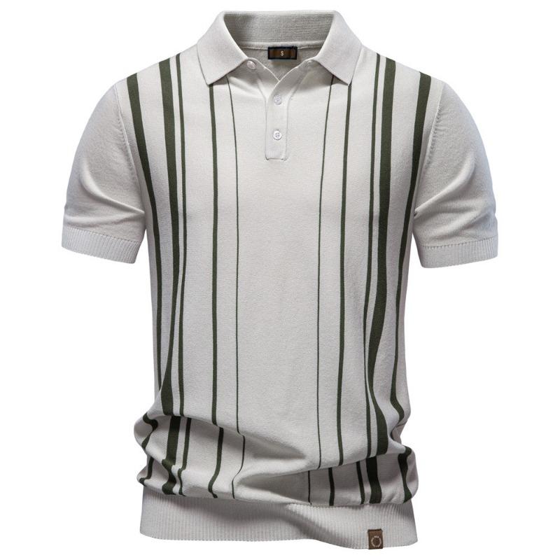 

Men s Vertical Striped Knit Short Sleeve Polo Shirt S абрикосовый