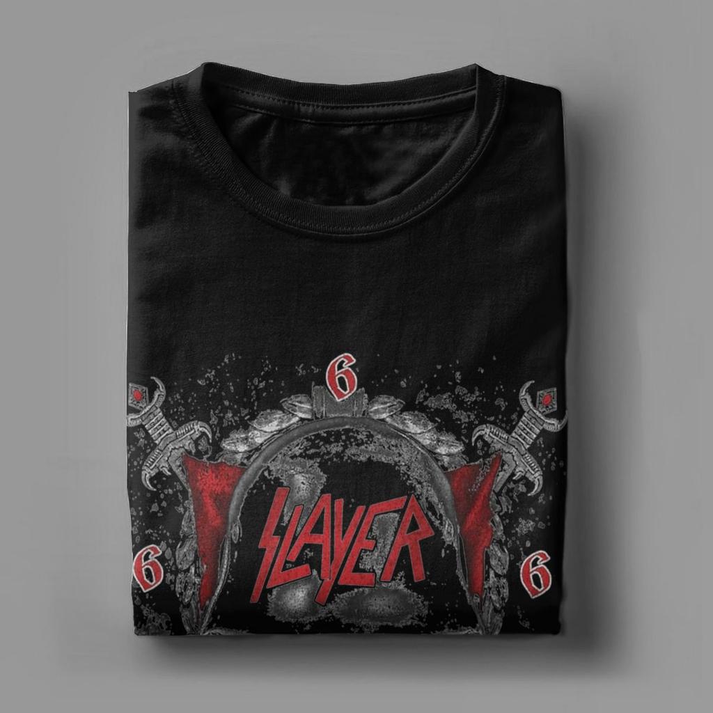 Leisure Slayer Band Skull T-Shirts Men Crewneck Cotton T Shirt Short Sleeve Tee Shirt Gift Idea Clothing