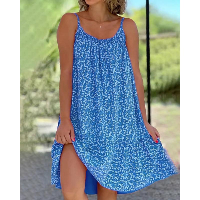 GMXIA Women's Fashion Summer Spring Polka Dot Print Sleeveless U-Neck Loose Casual Dresses