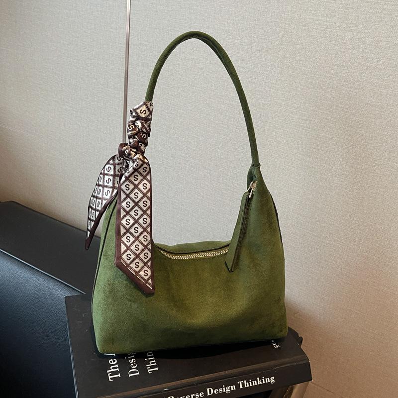 Retro Soft Pu Leather Women Shoulder Underarm Bags With Silk Scarf Casual Solid Color Ladies  Shoulder Bags