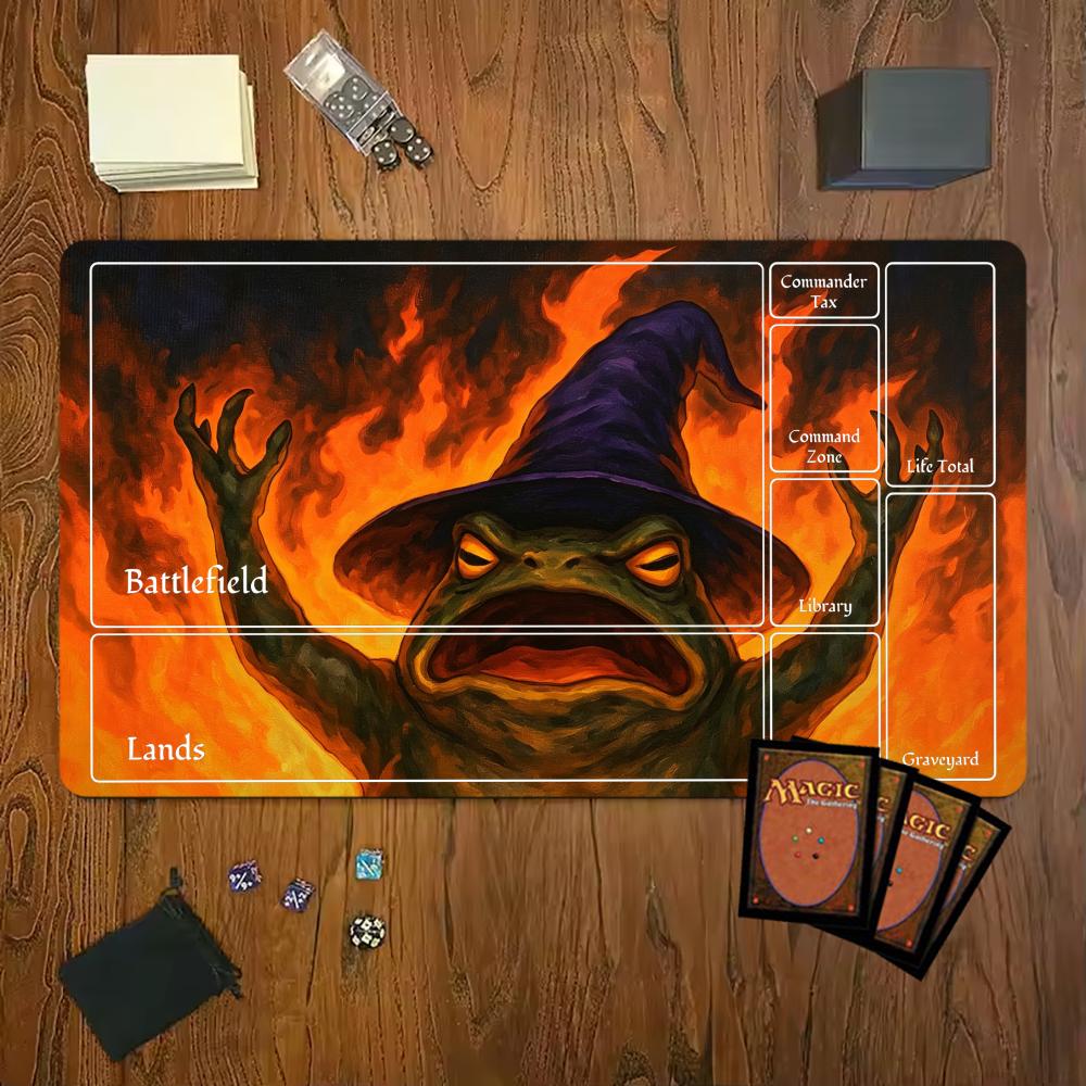 Fire Frog Wizard Witch Hat Playmat Mouse Pad Playmat 24X14 MTG TCG Office Desk Mat for Work Game PC Laptop Rug Carpet MousePad