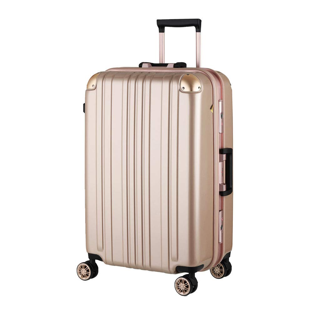 Suitcase Nights or More L Size 83L Champagne Aluminum Frame Lightweight Travel Hook TSA Lock Double Carry Case Bag [Legend Walker] (7 / / / Gold)