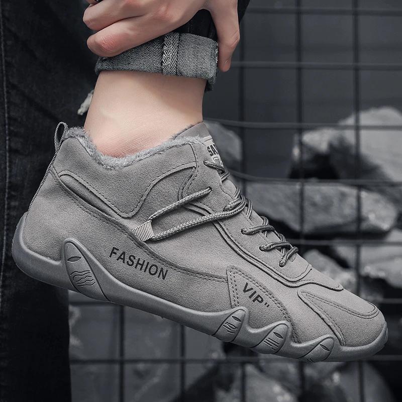 Warm Fur Men Ankle Boots Designer Comfortable Loafers Black Casual Shoes Lace Up Light Men Casual Sneakers New Tenis Masculinos