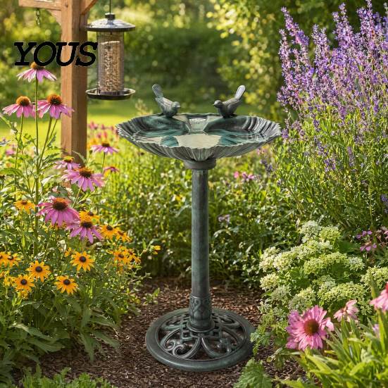 Ground Spike Bird Bath Pedestal Bath, Copper Resin Birdbaths Weather Resistant Floral Accents, Vintage Bronze Finish Garden Decor for