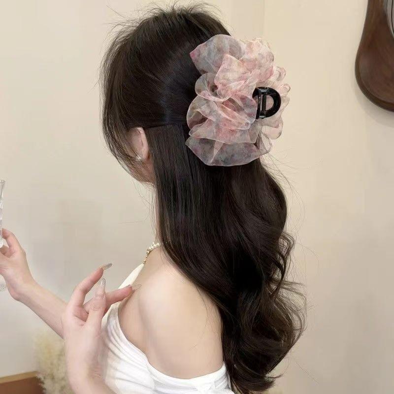 Large Summer Lace Edge Bow Claw Clip Hair Accessory for Women - Multi-Layer Feather Design
