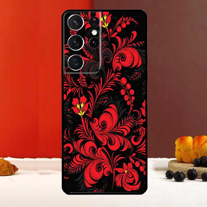 Khokhloma Russian Pattern Flower Cover For Samsung Galaxy S25 S24 S22 S23 Ultra S9 S10 Plus S20 S21 FE S25 FE Phone Case