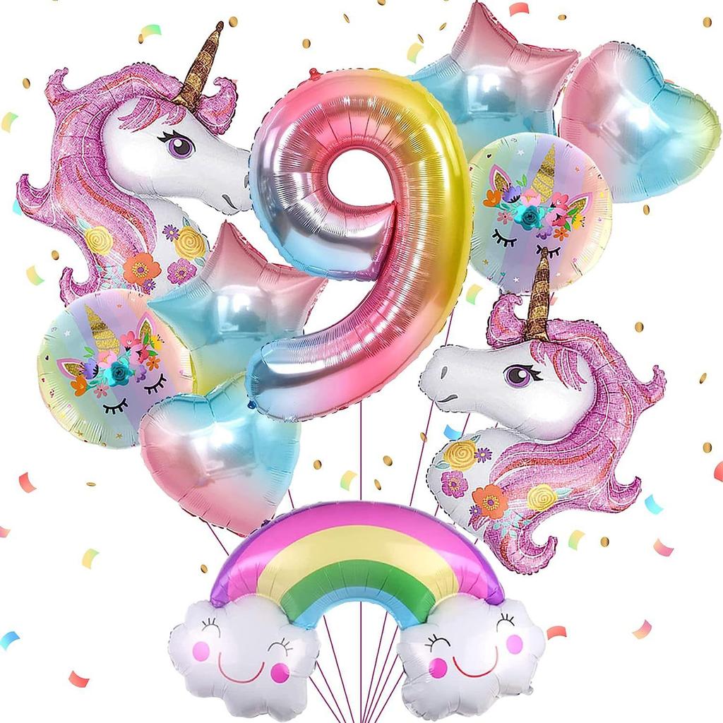 Unicorn Digital Balloon Set for Children's Birthday Party Rainbow 1-9 Birthday Party Balloon Decoration