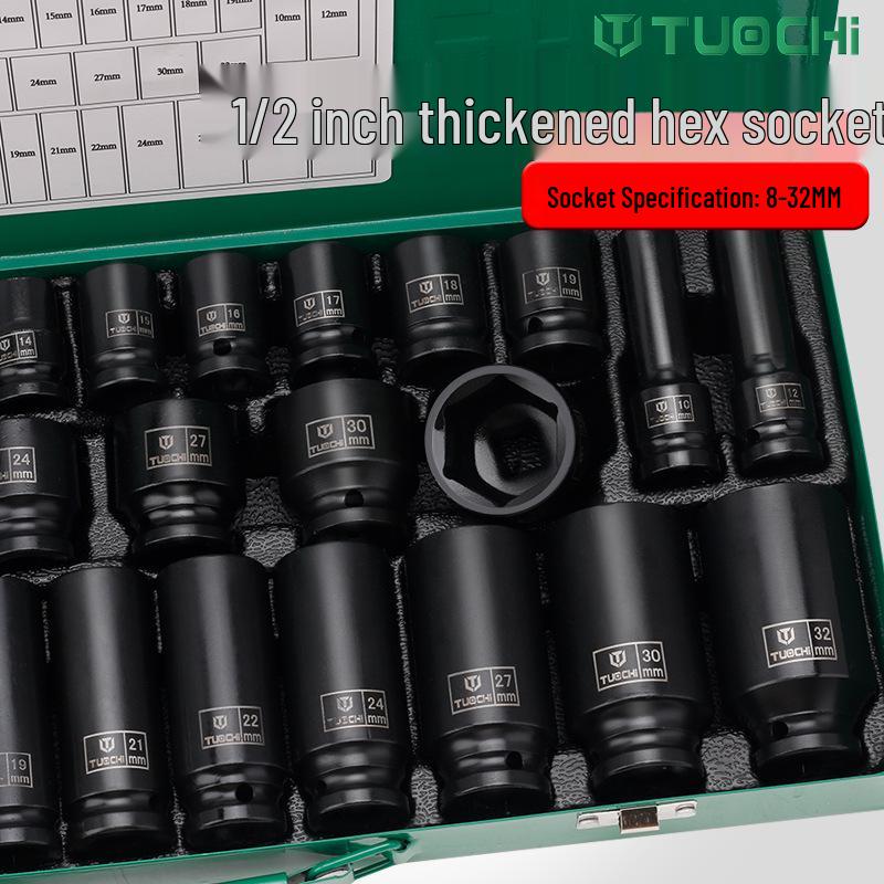 35-Piece 1/2\" Extended Hex Pneumatic Air Wrench Set with Torx Socket Heads (8-32mm) in Iron Box