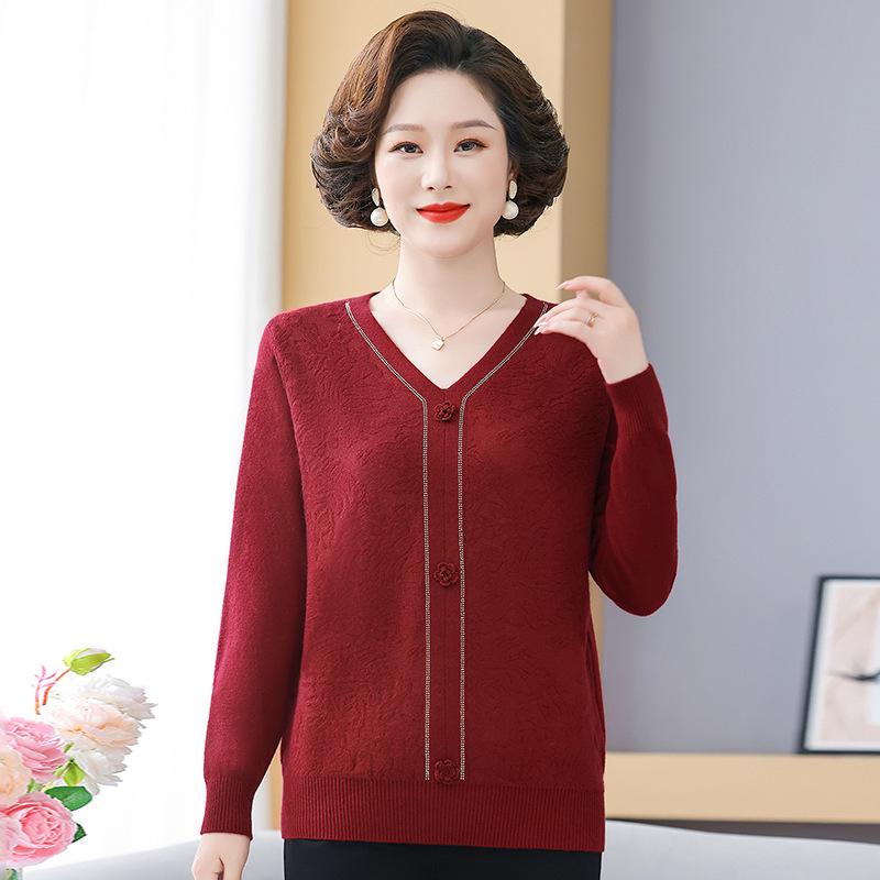 

Women s Middle-Aged & Elderly Stylish Spring/Autumn Knit Sweater 2026 - Tummy Covering Base Layer Top 4XL красный