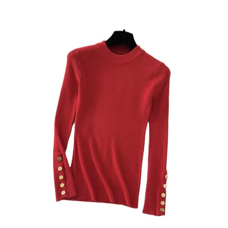 Autumn and Winter Long Sleeve Soft Knitted Women's Sweater Half High Collar Solid Bottom Pullover Sweaters Tops Ladies O Neck Casual Knitwears 24973