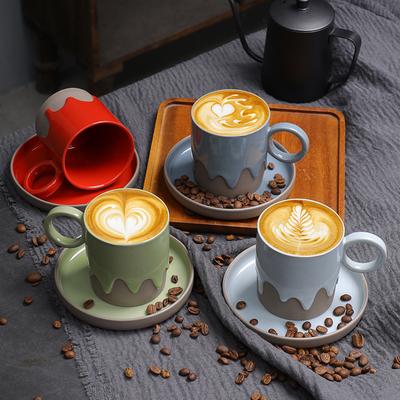 Vintage Glazed Coffee Cup and Saucer Set Coarse Pottery Latte Home Creative Ceramic Mug Water Cup Decoration Home Mug 200ML