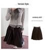 Melanoid Retro Coffee Corduroy A-Line Skirt with Double Waistband and Pleats – Mid-Length for Women in Spring/Autumn.