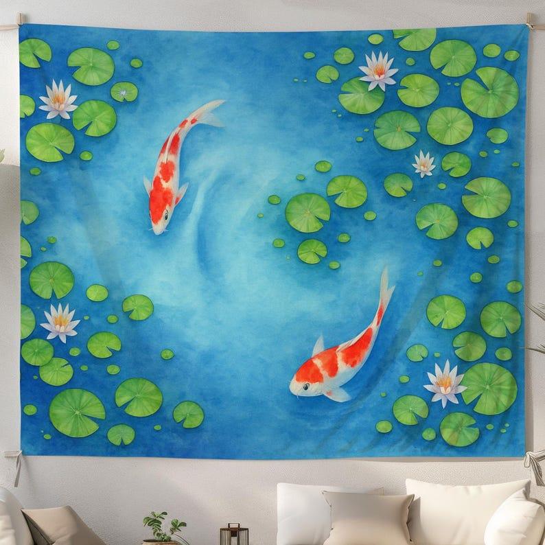 Koi and Water Lily tapestry 75x100 чёрный