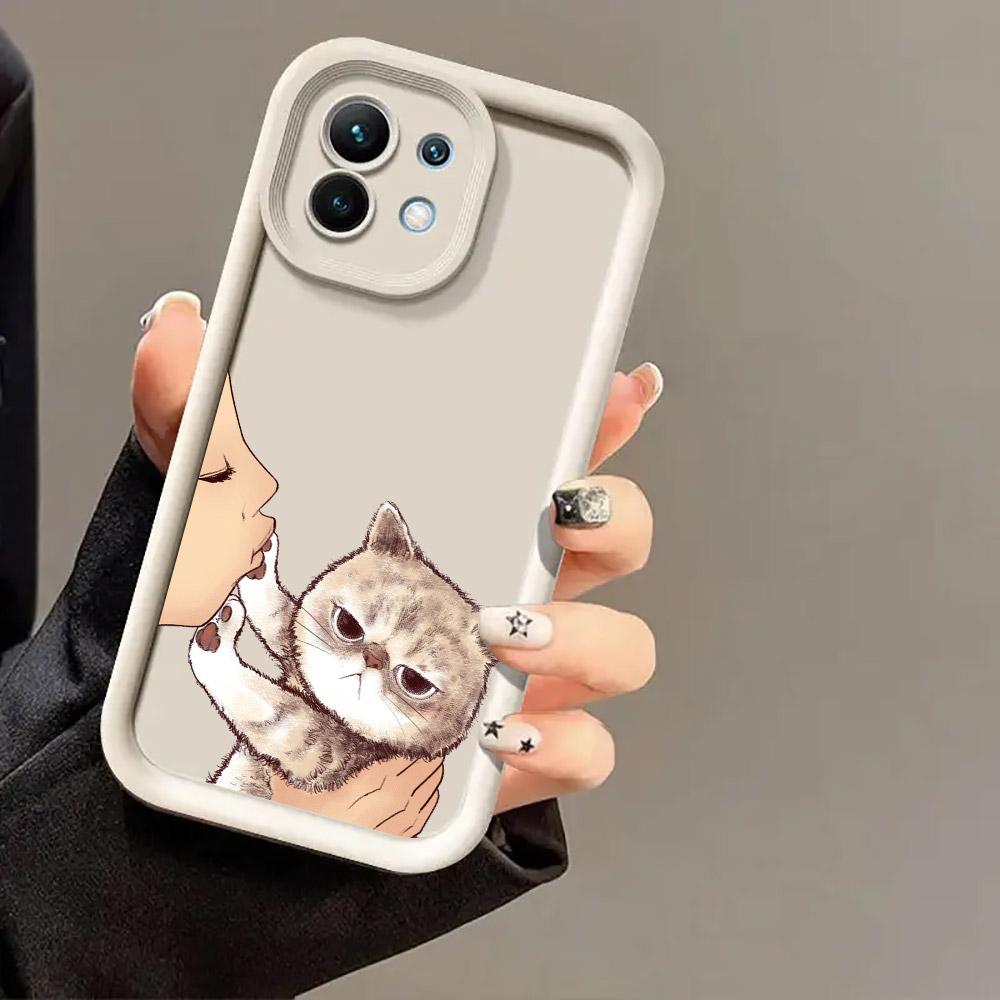 Phone Case For Xiaomi 14T 14 13T Pro 12 13 11 Lite POCO F3 F5 X3 X5 X6 M5s M6 Pro Soft Cover Cute Lovely Cat Kiss Refuse to kiss